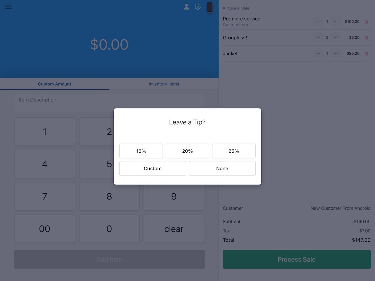 Collect for Stripe tablet Tipping